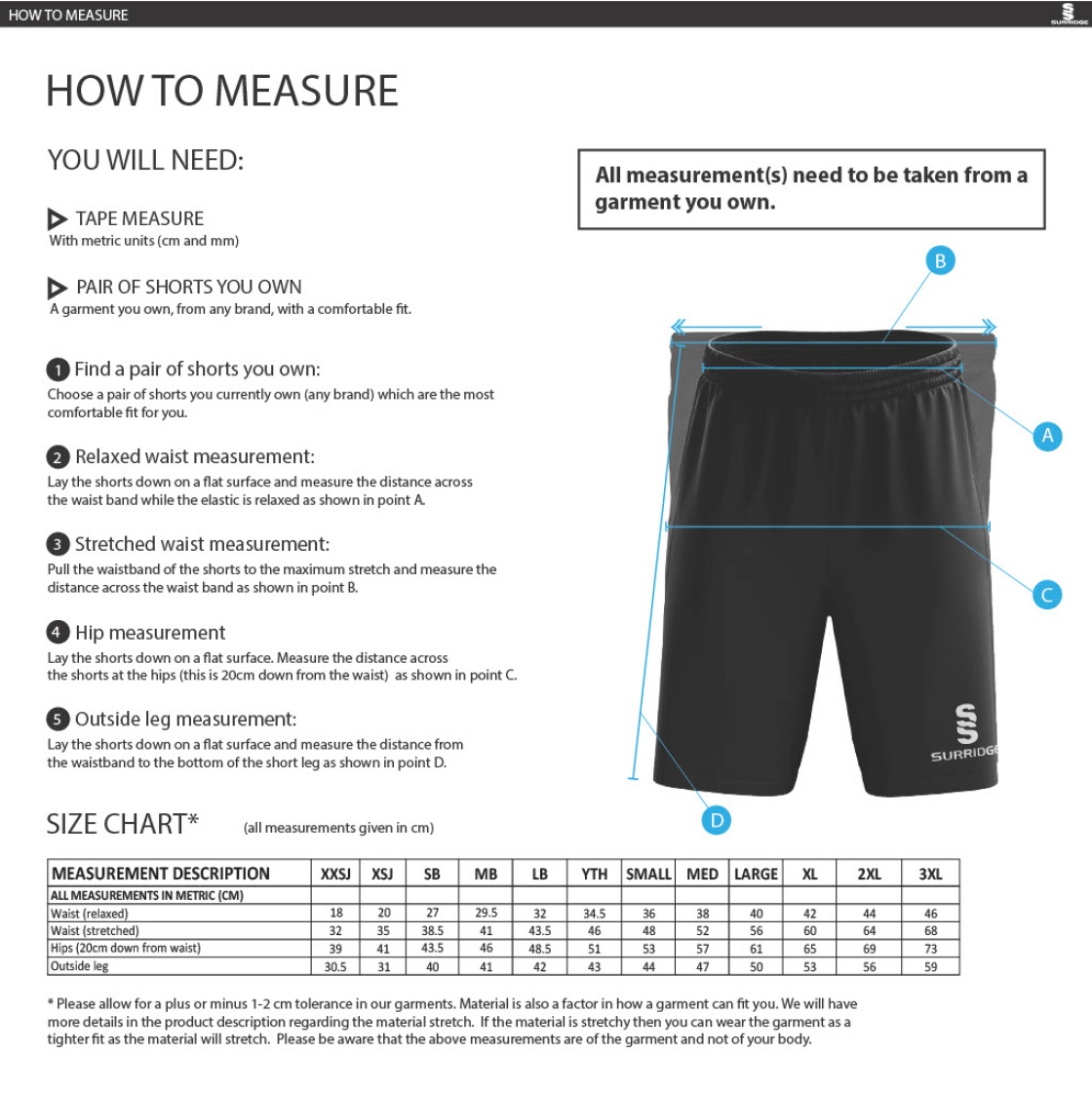 Bristol Hockey Talent Academy - Fuse Short - Unisex Fit - Size Guide