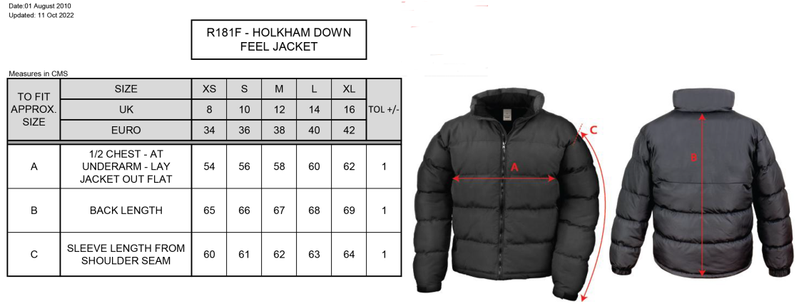 Bristol Hockey Talent Academy - Holkham Down Feel Jacket - Women's Fit - Size Guide