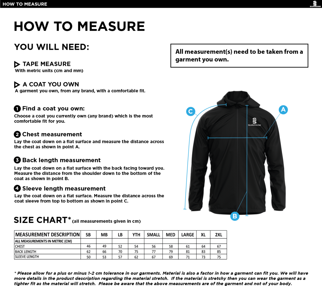 Bristol Hockey Talent Academy - Dual Elite 1/4 Zip Hoody / Rain Jacket - Unisex Fit - Size Guide