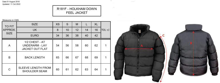 Bristol Hockey Talent Academy - Holkham Down Feel Jacket - Women's Fit - Size Guide