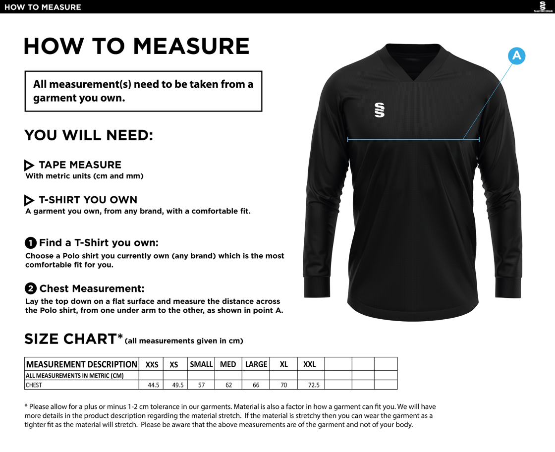 Talent Academy - Unisex GK Smock Top - Size Guide