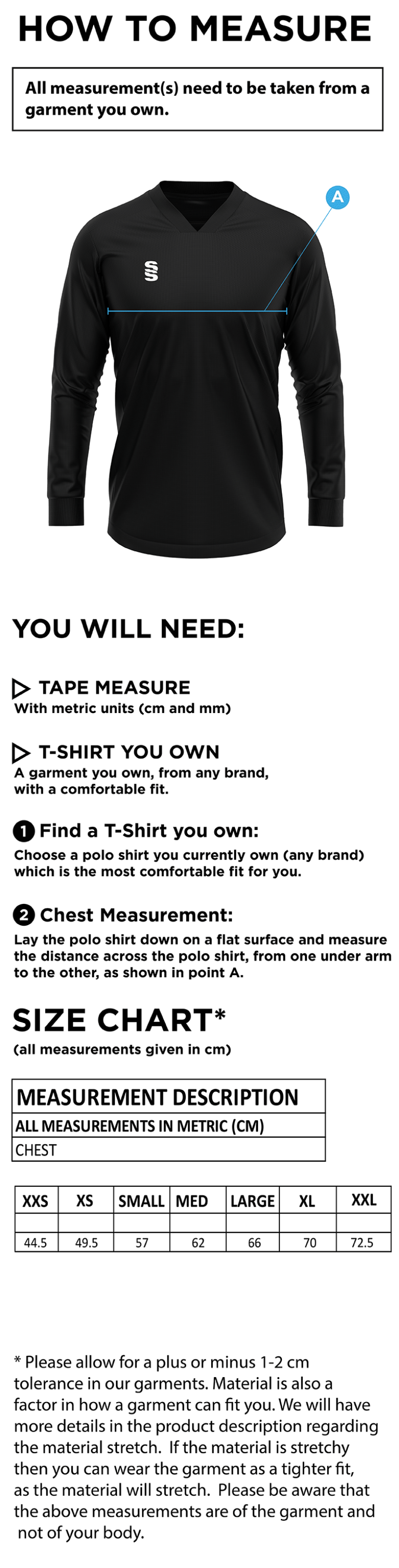 Talent Academy - Unisex GK Smock Top - Size Guide