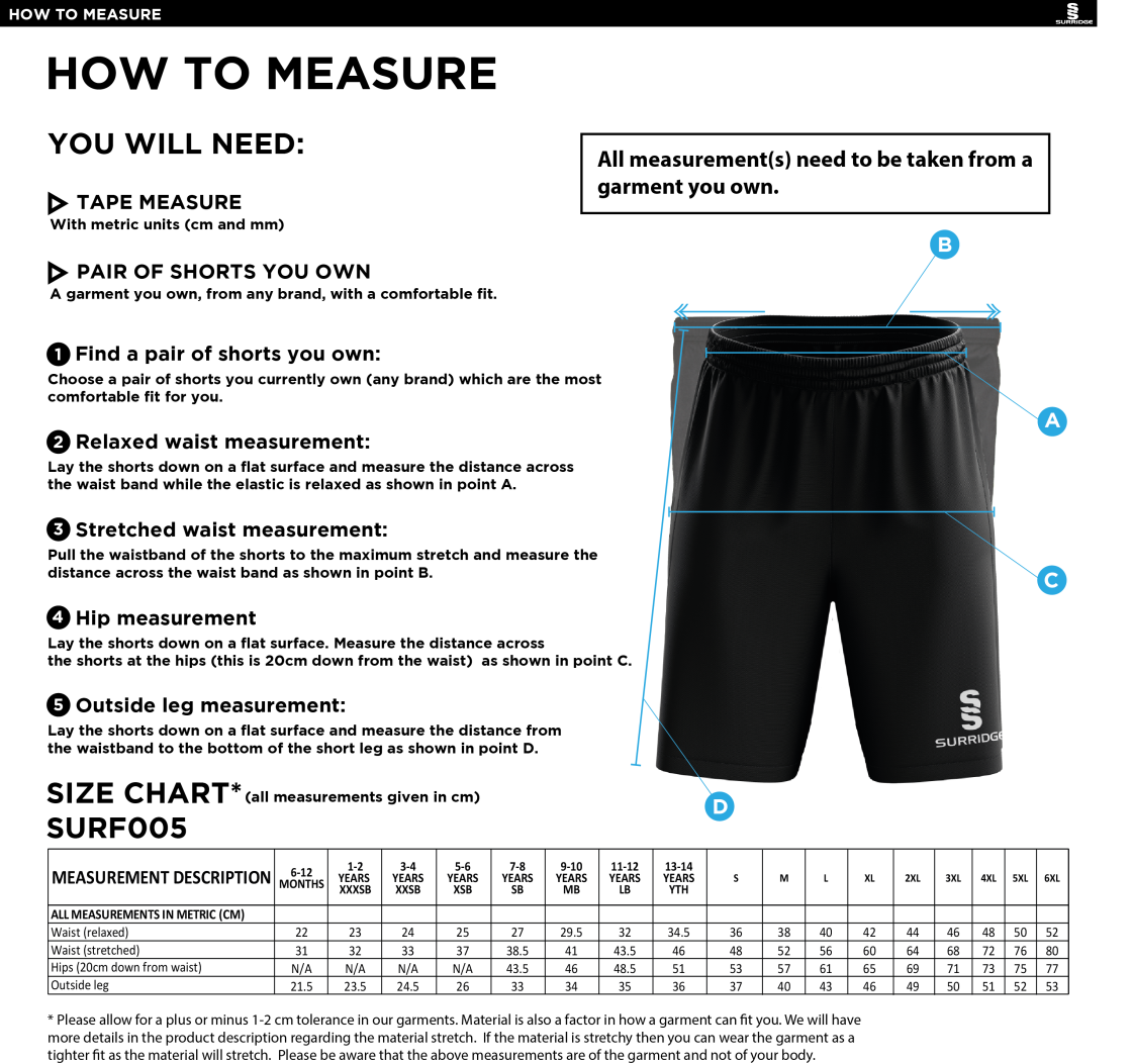 Talent Academy Match Short White - Unisex - Size Guide