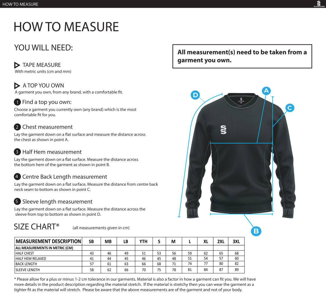 Bristol Hockey Talent Academy - Run Out Top - Unisex Fit - Size Guide
