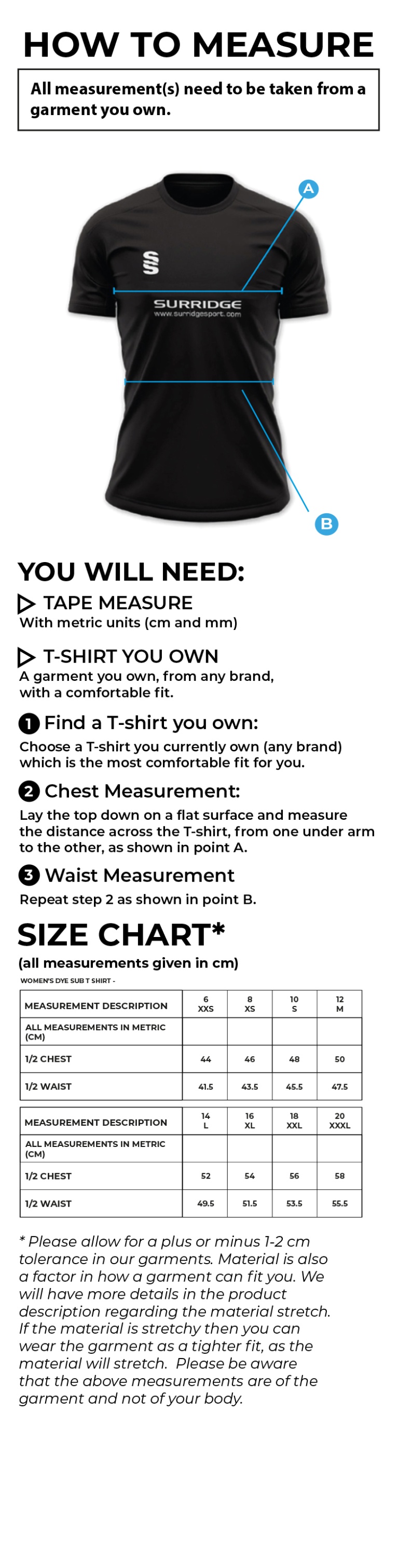 Talent Academy Red Playing Shirt - Women's Fit - Size Guide