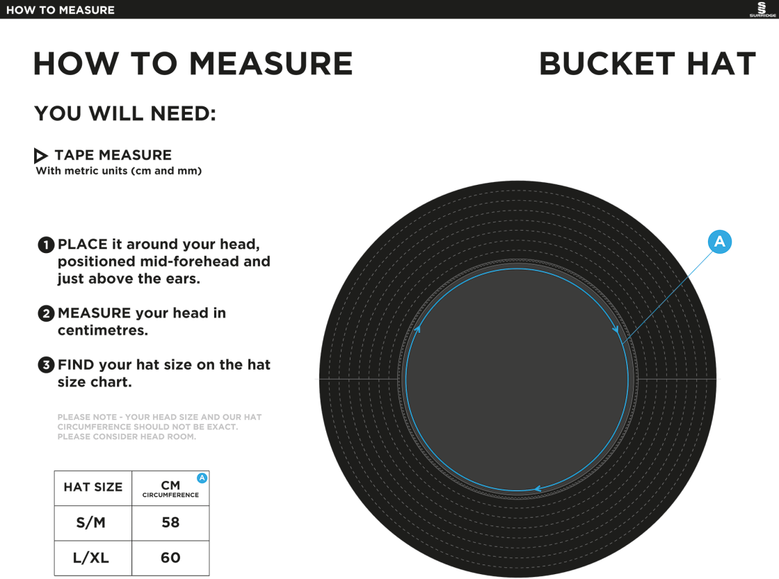 Bristol Hockey Talent Academy - Dual Bucket Hat - Red - Size Guide