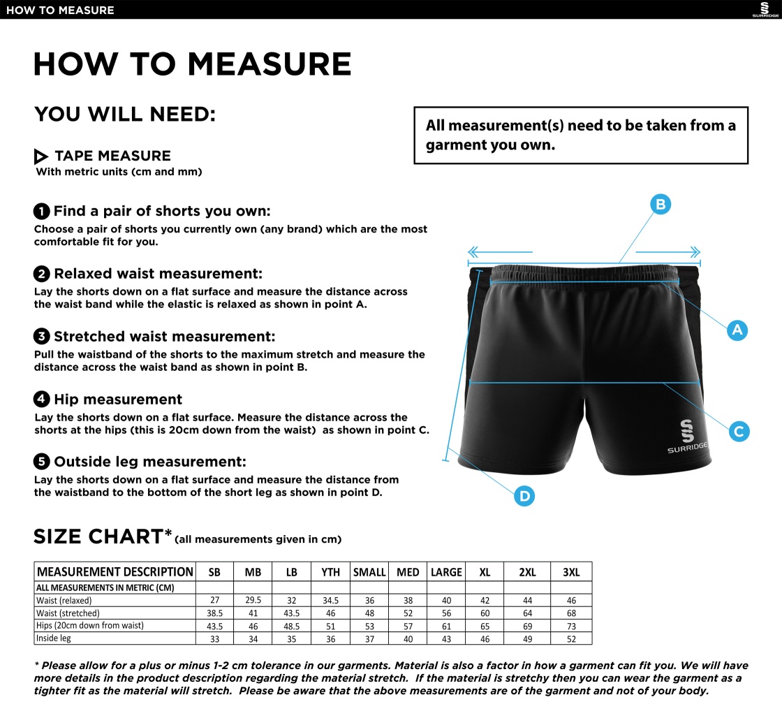 Bristol Hockey Talent Academy - Performance Gym Short - Unisex Fit - Size Guide