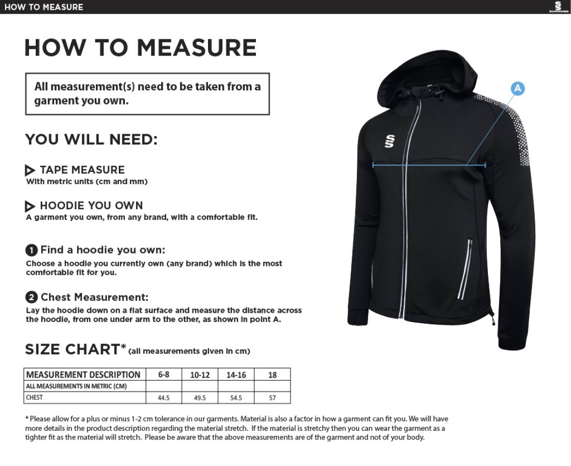 Bristol Hockey Talent Academy - Dual Full Zip Hoody - Women's Fit - Size Guide